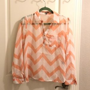 Chevron chiffon long sleeve shirt (peach)
